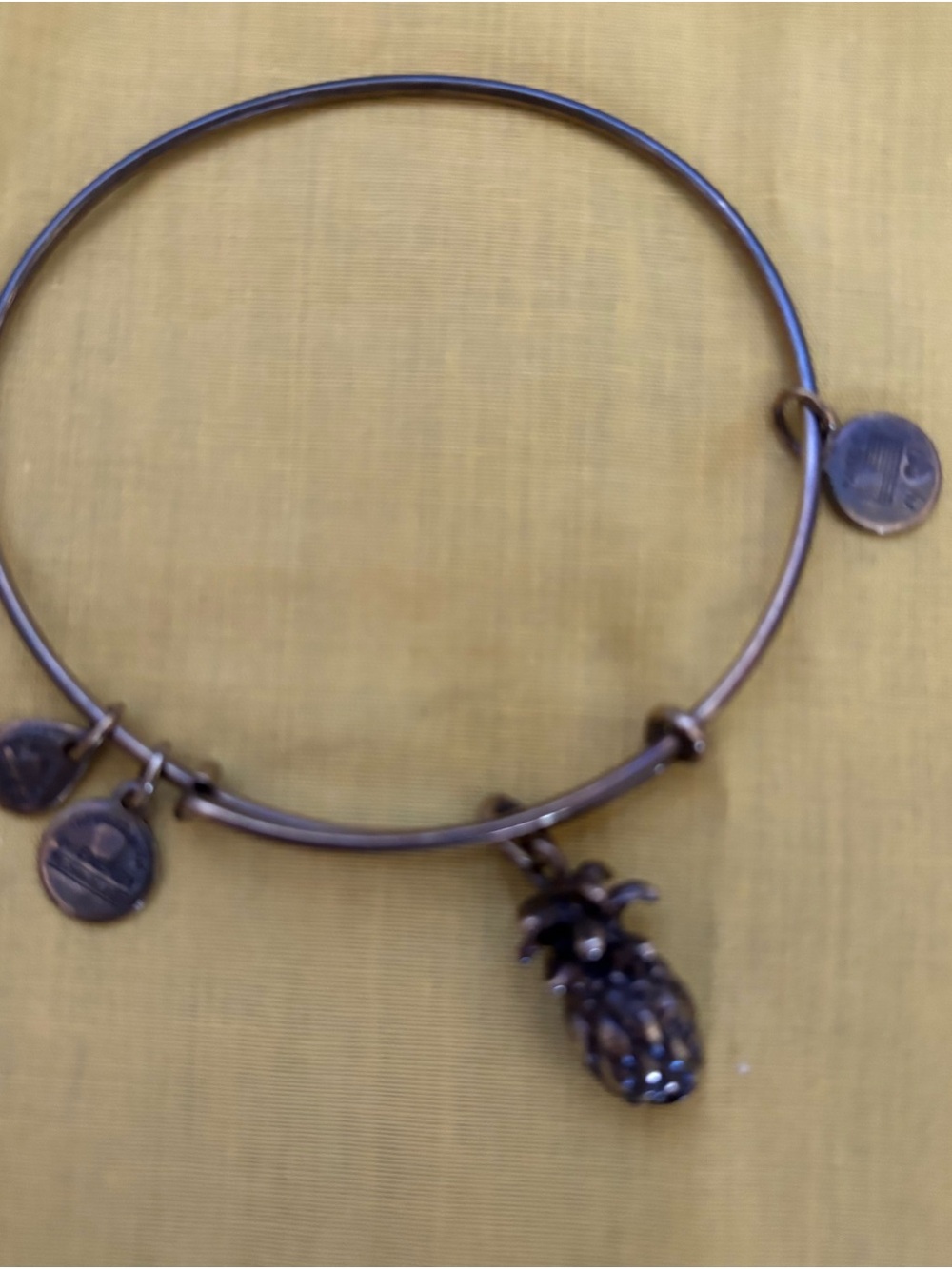 Alex and Ani Delicate Pineapple Charm Bangle Bracelet - Bronze Tone